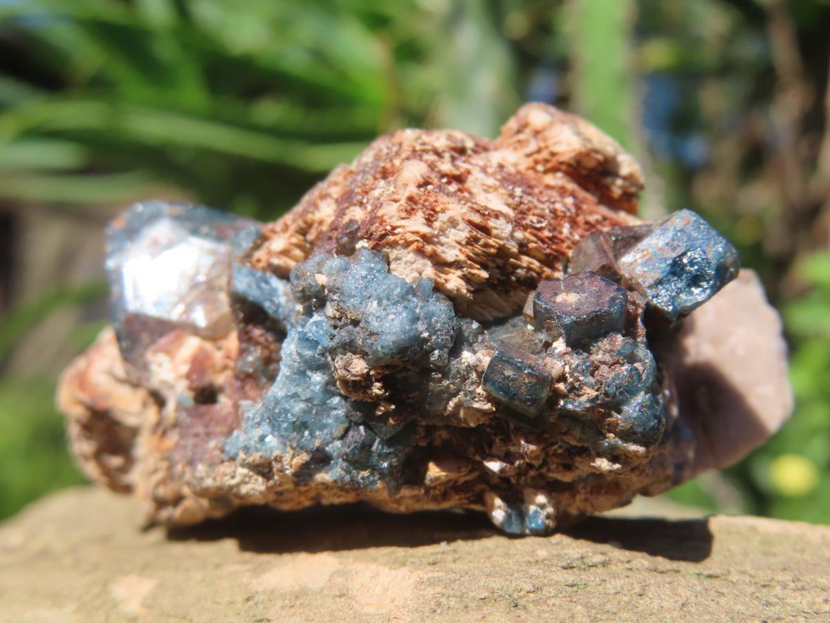 Natural Blue Apatite Crystals in Feldspar Cluster Specimen x 1 From Erongo, Namibia