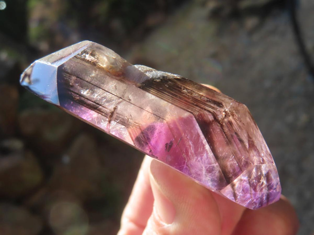 Polished Double Terminated Smokey Amethyst Window Quartz Crystal X 1 From Akansobe, Madagascar