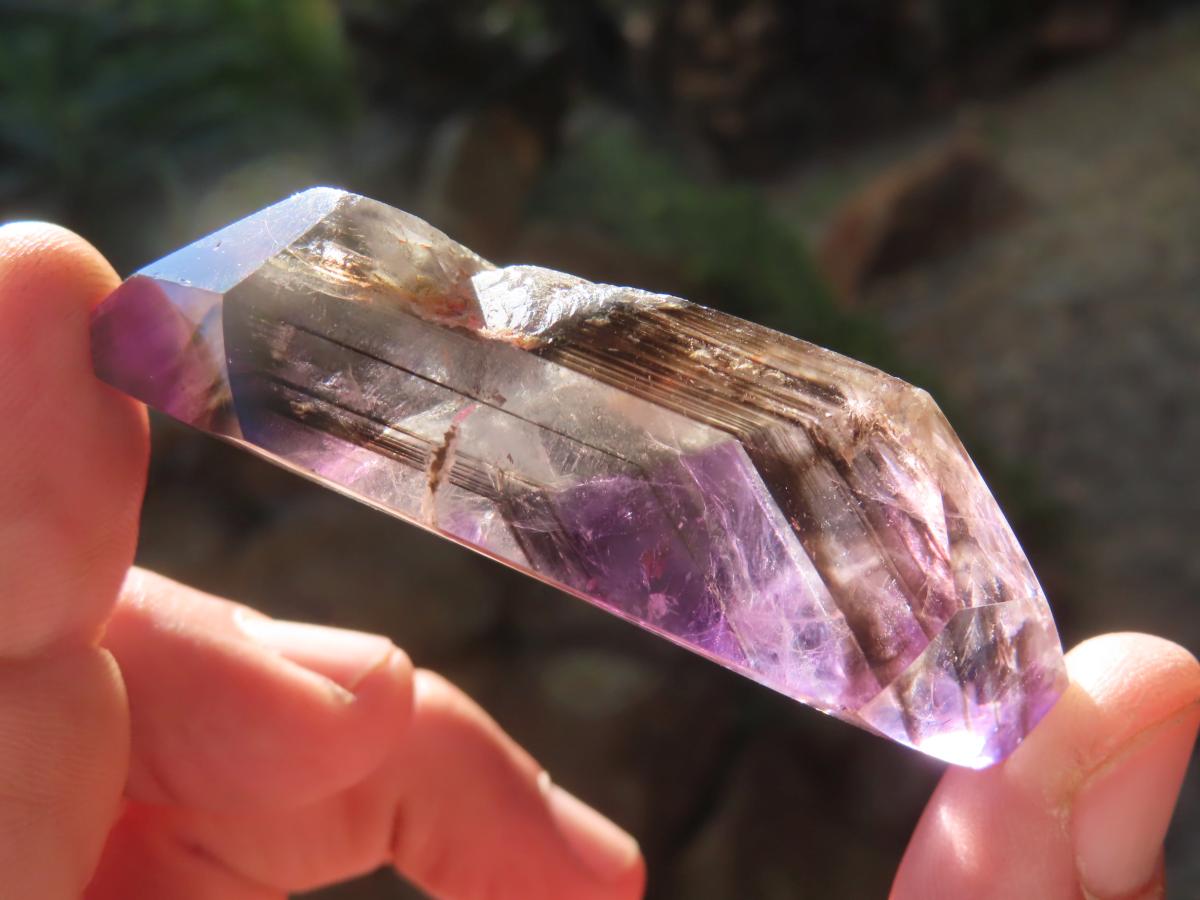 Polished Double Terminated Smokey Amethyst Window Quartz Crystal X 1 From Akansobe, Madagascar