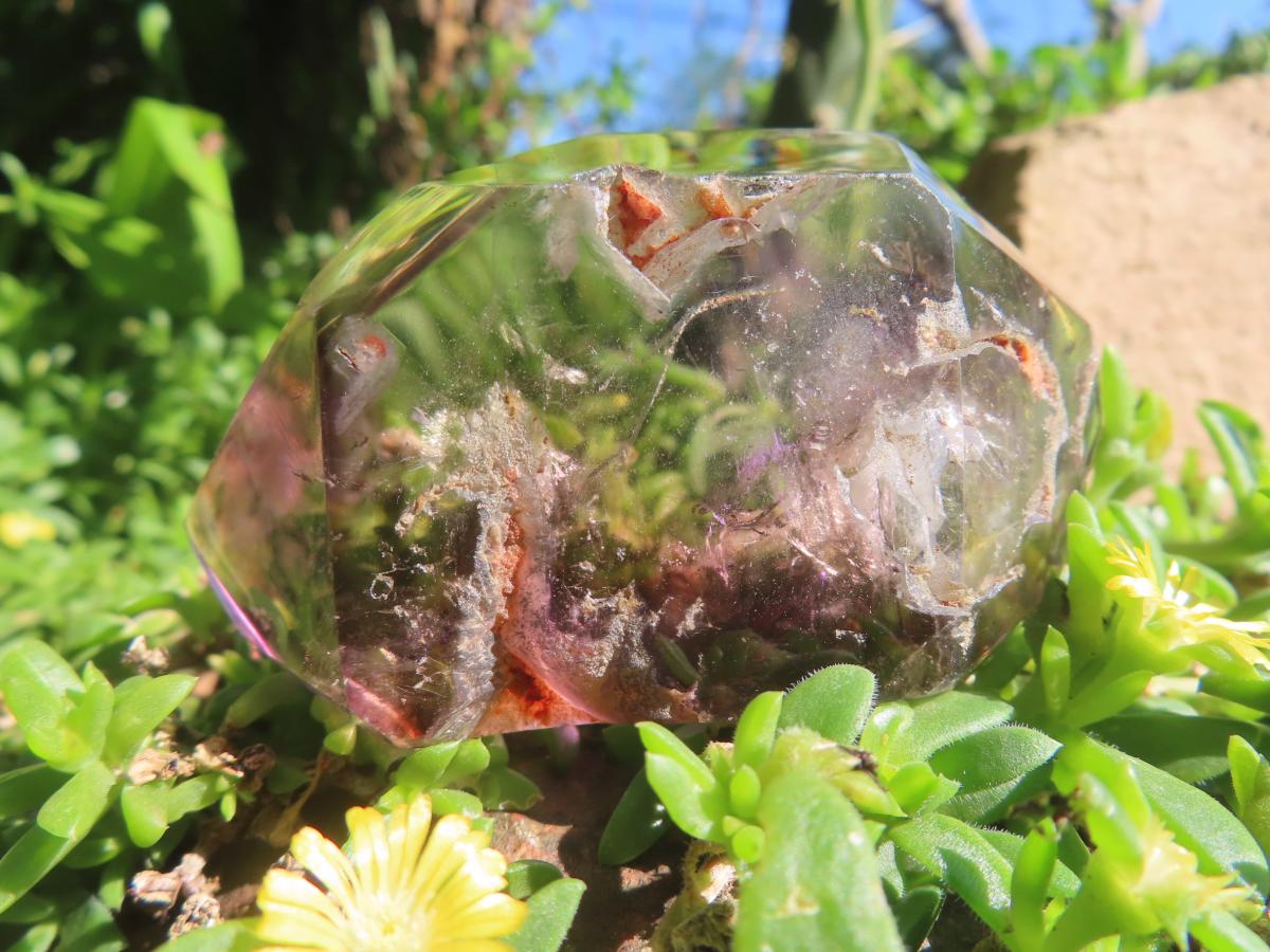 Polished Double Terminated Smokey Amethyst Window Quartz Crystal X 1 From Akansobe, Madagascar