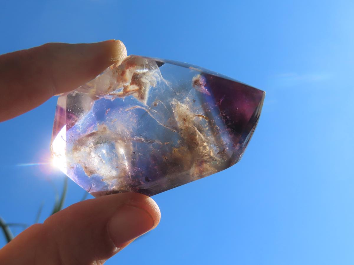 Polished Double Terminated Smokey Amethyst Window Quartz Crystal X 1 From Akansobe, Madagascar