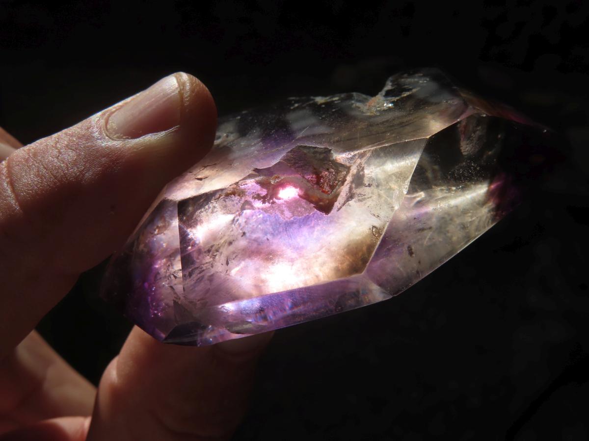 Polished Double Terminated Smokey Amethyst Window Quartz Crystal X 1 From Akansobe, Madagascar