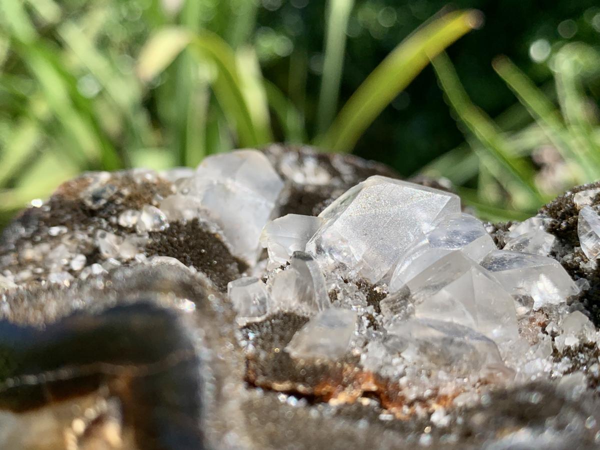 Polished Septerye "Dragon's Egg" with Black Calcite Centre and Gypsum Crystals x 1 From Mahajanga, Madagascar