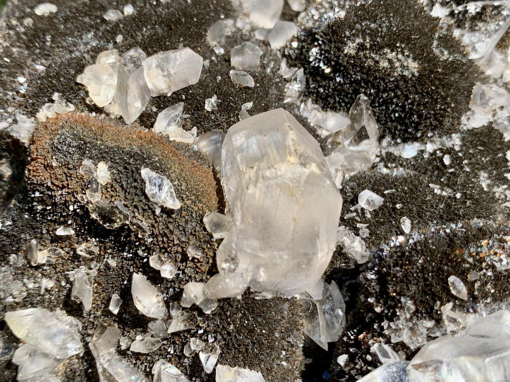 Polished Septerye "Dragon's Egg" with Black Calcite Centre and Gypsum Crystals x 1 From Mahajanga, Madagascar
