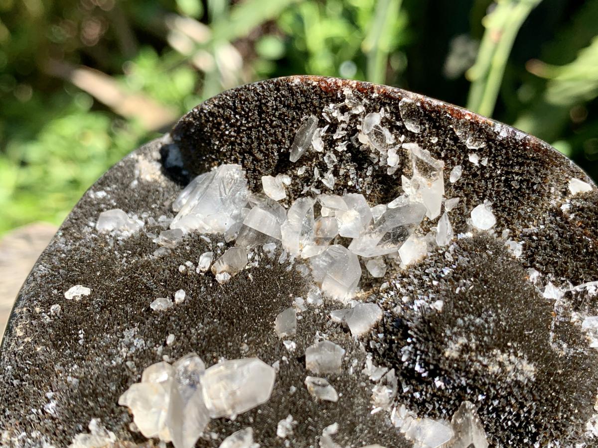 Polished Septerye "Dragon's Egg" with Black Calcite Centre and Gypsum Crystals x 1 From Mahajanga, Madagascar
