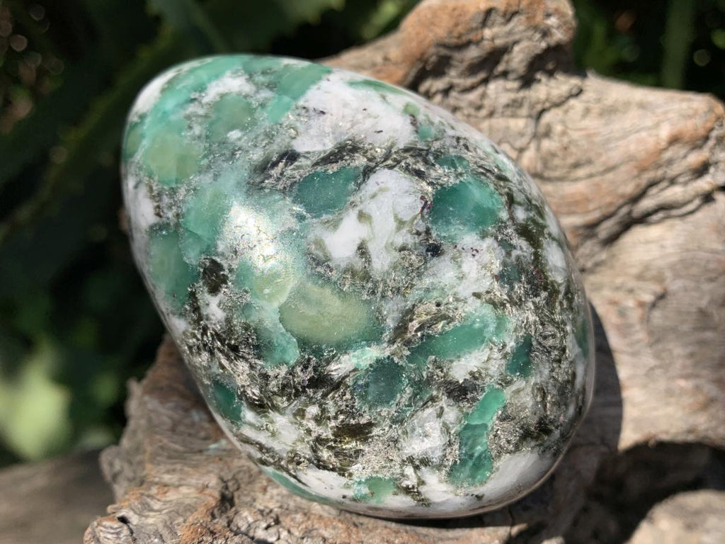 Polished Mutokolite Emerald Muscovite Mica Free Form with Fluorescent Rubies x 1 From Mutoko, Great Dyke, Zimbabwe