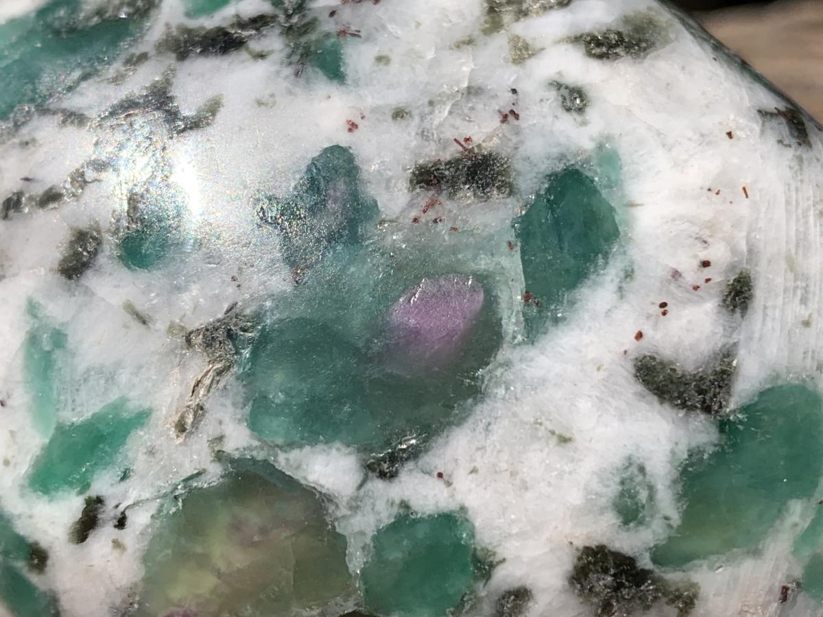 Polished Mutokolite Emerald Muscovite Mica Free Form with Fluorescent Rubies x 1 From Mutoko, Great Dyke, Zimbabwe