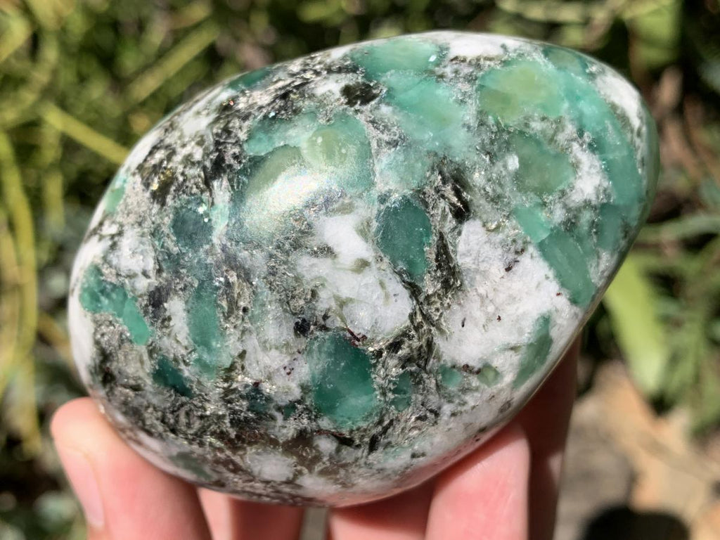 Polished Mutokolite Emerald Muscovite Mica Free Form with Fluorescent Rubies x 1 From Mutoko, Great Dyke, Zimbabwe