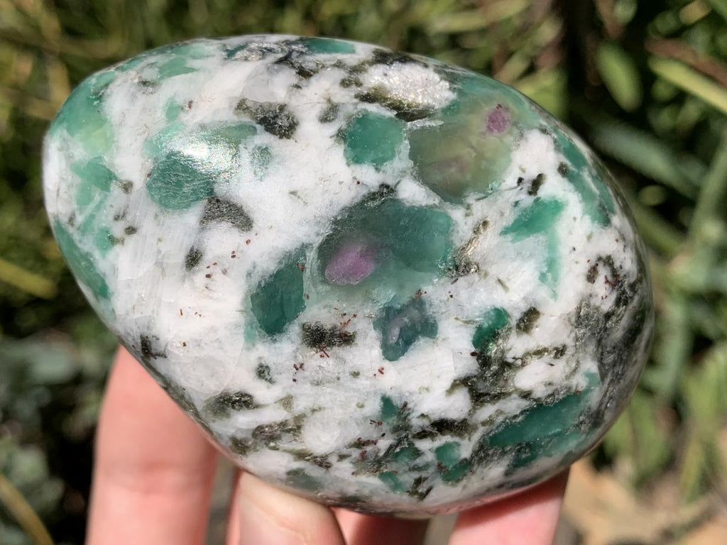 Polished Mutokolite Emerald Muscovite Mica Free Form with Fluorescent Rubies x 1 From Mutoko, Great Dyke, Zimbabwe