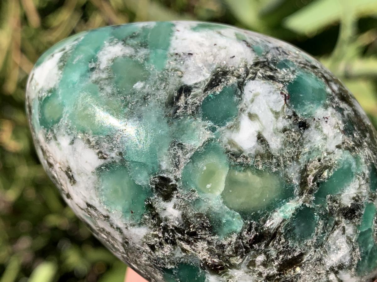 Polished Mutokolite Emerald Muscovite Mica Free Form with Fluorescent Rubies x 1 From Mutoko, Great Dyke, Zimbabwe