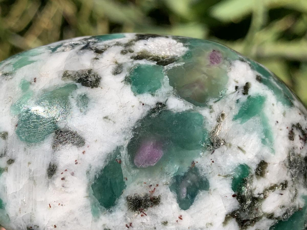 Polished Mutokolite Emerald Muscovite Mica Free Form with Fluorescent Rubies x 1 From Mutoko, Great Dyke, Zimbabwe
