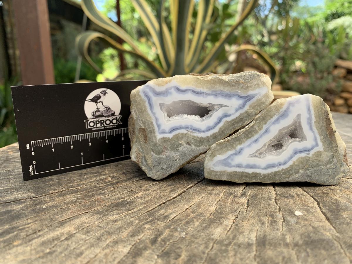 Polished On One Side Pair of Blue Lace Agate Specimens x 1 From Nsanje, Malawi