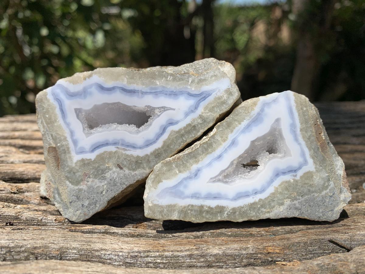 Polished On One Side Pair of Blue Lace Agate Specimens x 1 From Nsanje, Malawi