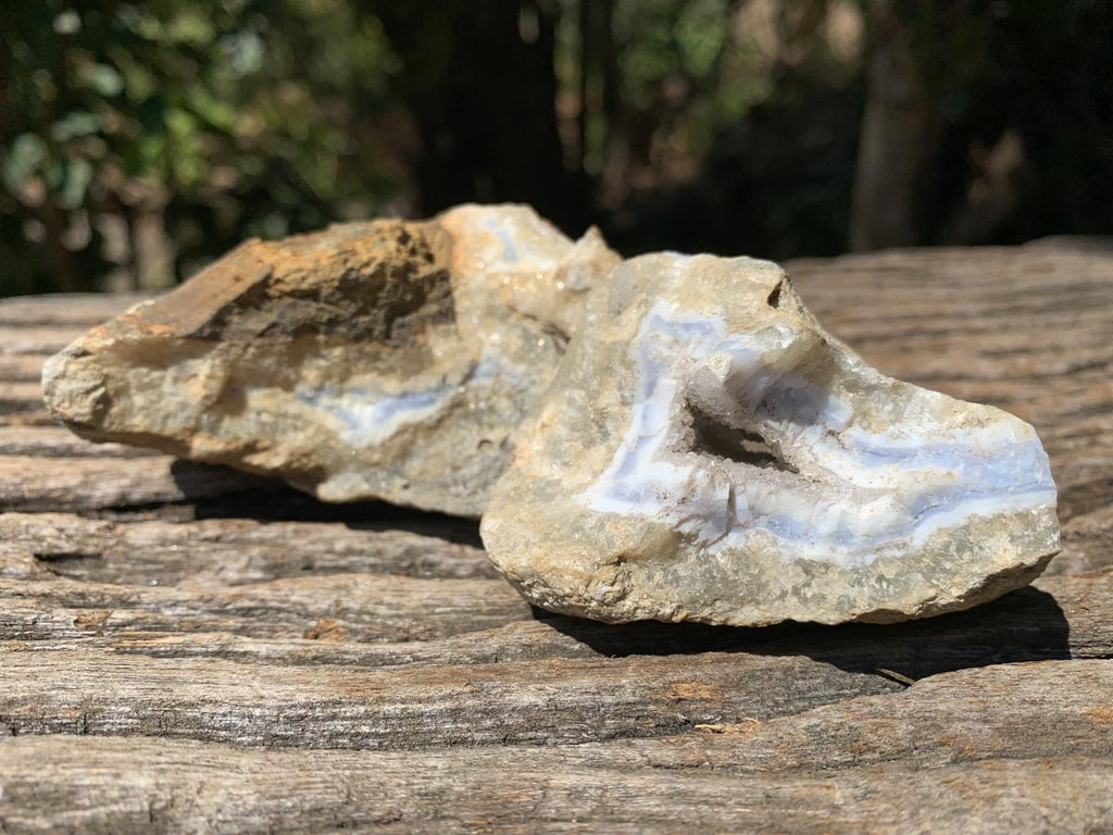 Polished On One Side Pair of Blue Lace Agate Specimens x 1 From Nsanje, Malawi