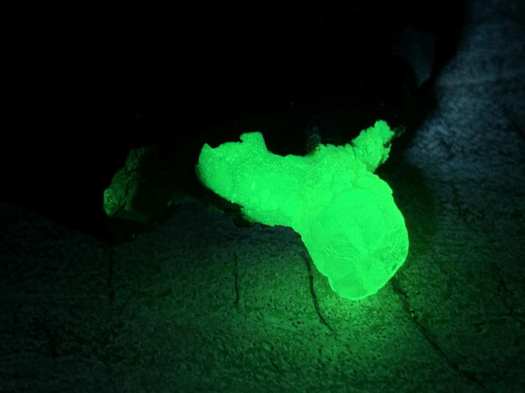 Natural Small Schorl Black Tourmaline Cluster with Fluorescent Hyalite Opal x 1 From Erongo, Namibia