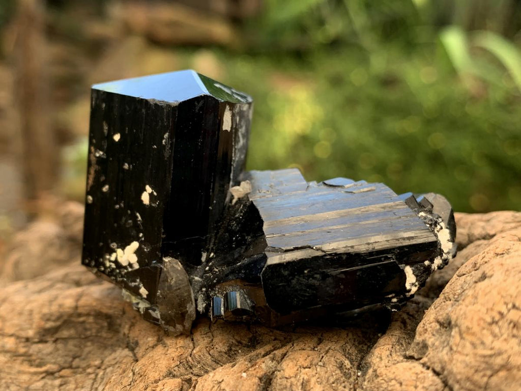 Natural Small Schorl Black Tourmaline Cluster with Fluorescent Hyalite Opal x 1 From Erongo, Namibia