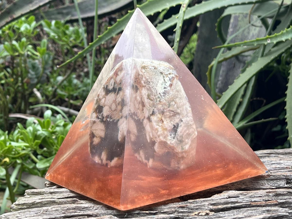 Polished Coral Flower Agate Specimen in Large Resin Pyramid x 1 From Madagascar