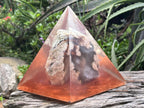 Polished Coral Flower Agate Specimen in Large Resin Pyramid x 1 From Madagascar