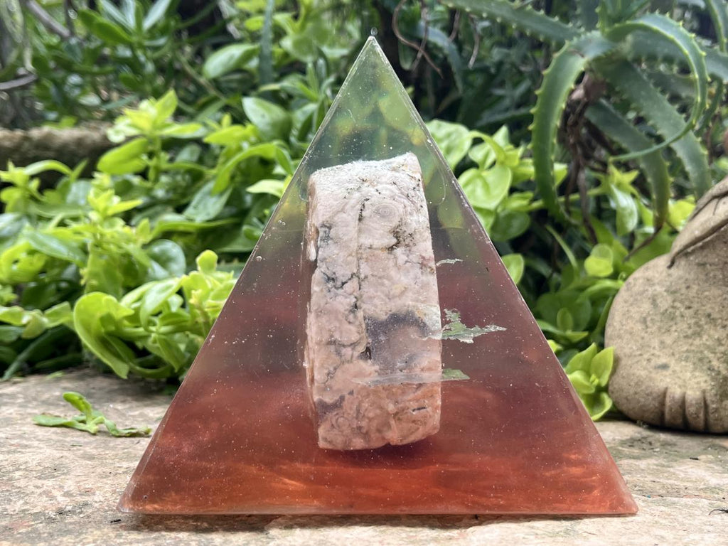 Polished Coral Flower Agate Specimen in Large Resin Pyramid x 1 From Madagascar