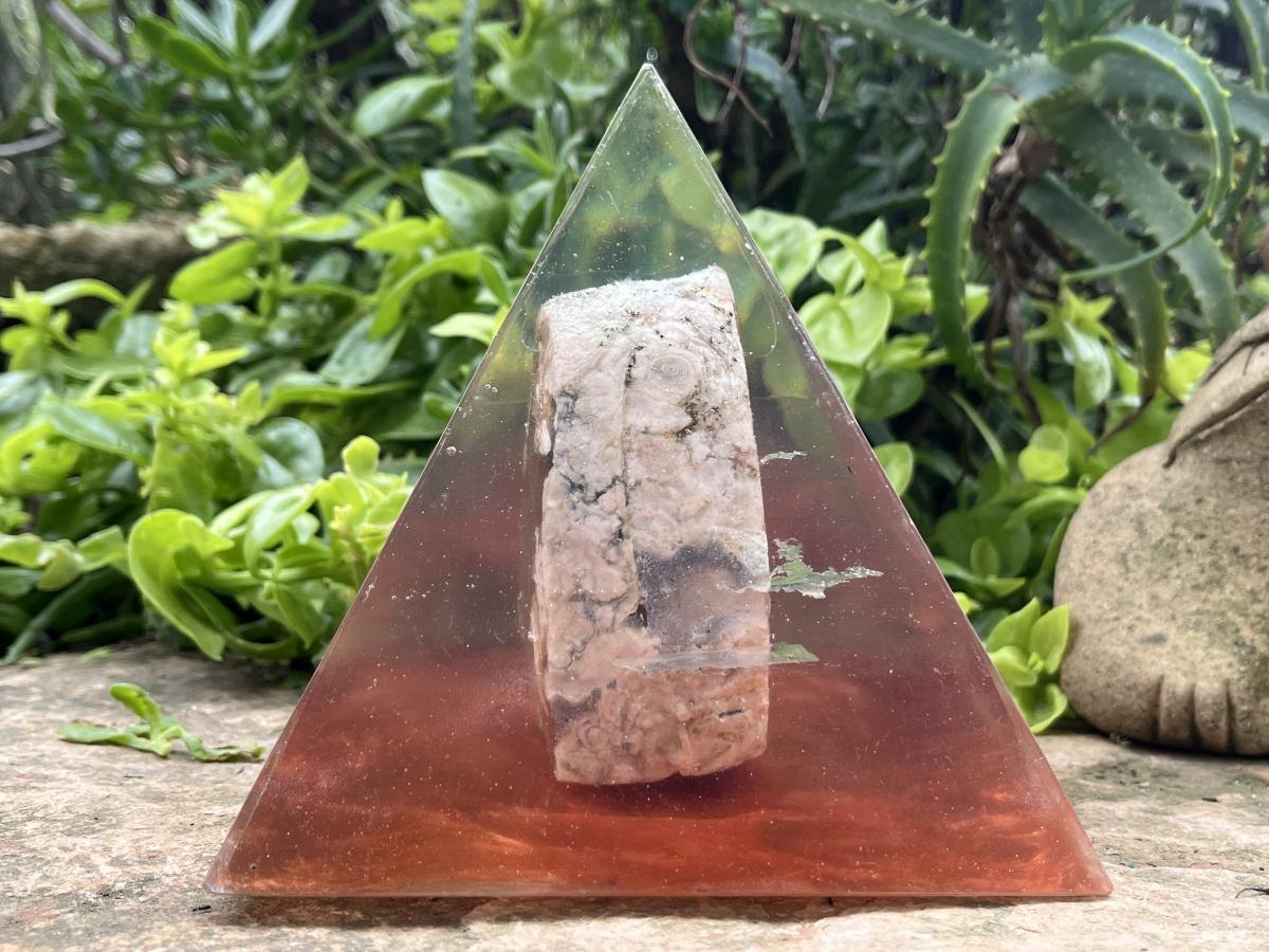 Polished Coral Flower Agate Specimen in Large Resin Pyramid x 1 From Madagascar