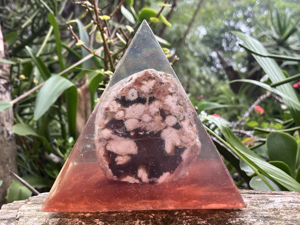Polished Coral Flower Agate Specimen in Large Resin Pyramid x 1 From Madagascar