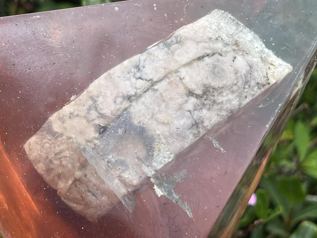 Polished Coral Flower Agate Specimen in Large Resin Pyramid x 1 From Madagascar