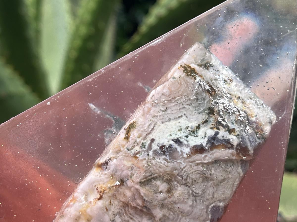 Polished Coral Flower Agate Specimen in Large Resin Pyramid x 1 From Madagascar