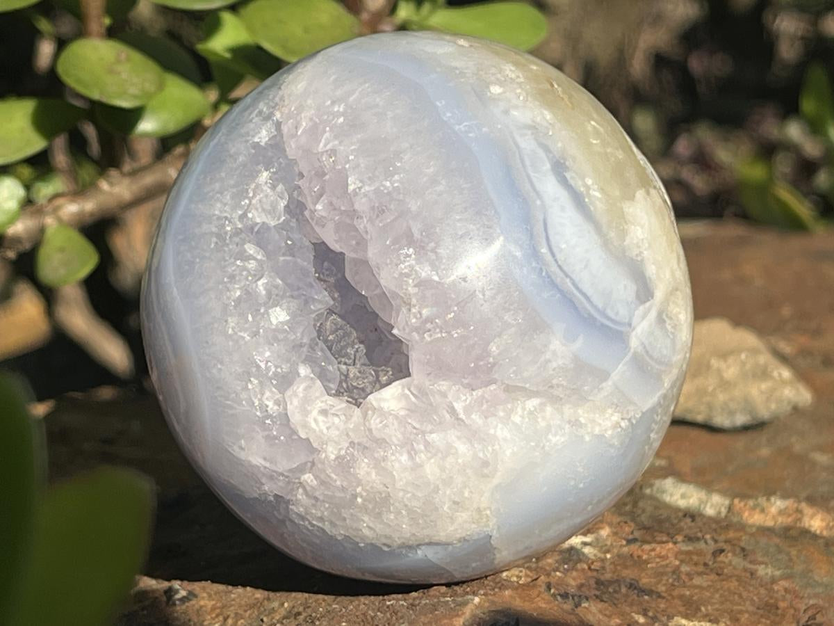 Polished Blue Lace Agate with Amethyst Geode Sphere x 1 From Nsanje, Malawi