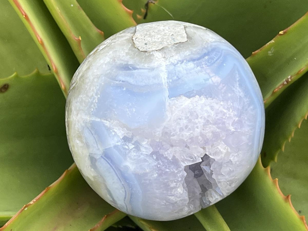 Polished Blue Lace Agate with Amethyst Geode Sphere x 1 From Nsanje, Malawi