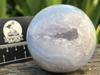 Polished Blue Lace Agate with Amethyst Geode Sphere x 1 From Nsanje, Malawi