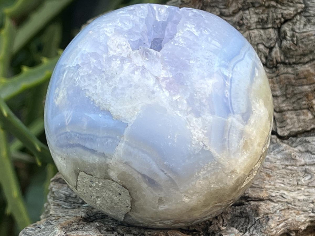 Polished Blue Lace Agate with Amethyst Geode Sphere x 1 From Nsanje, Malawi