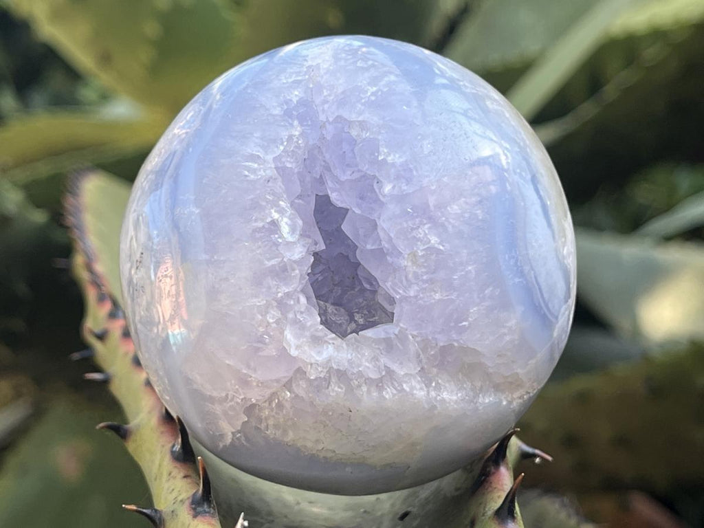 Polished Blue Lace Agate with Amethyst Geode Sphere x 1 From Nsanje, Malawi