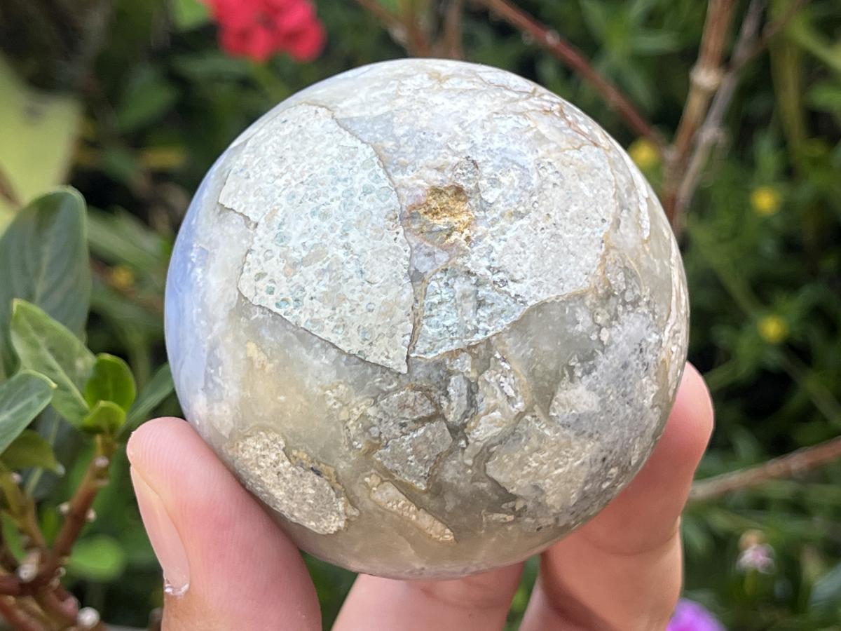 Polished Blue Lace Agate with Amethyst Geode Sphere x 1 From Nsanje, Malawi