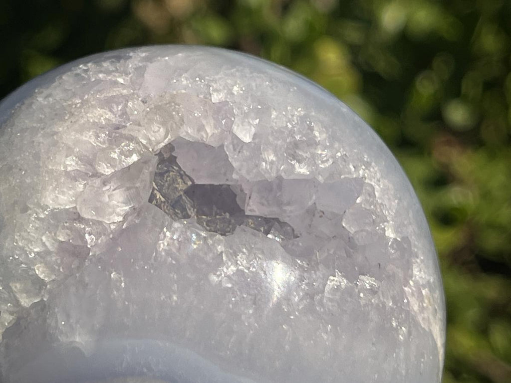 Polished Blue Lace Agate with Amethyst Geode Sphere x 1 From Nsanje, Malawi