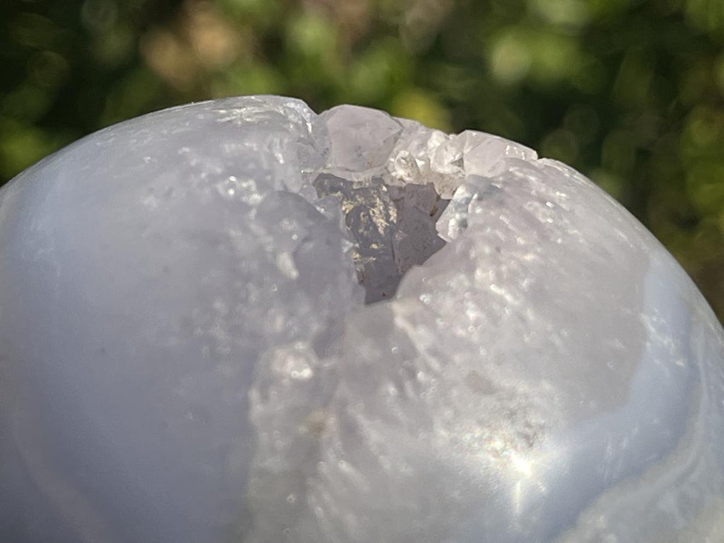 Polished Blue Lace Agate with Amethyst Geode Sphere x 1 From Nsanje, Malawi