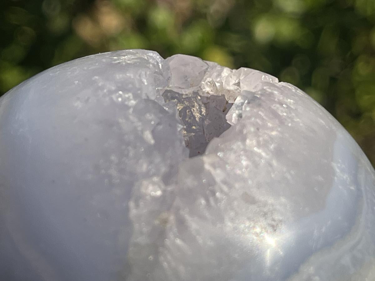 Polished Blue Lace Agate with Amethyst Geode Sphere x 1 From Nsanje, Malawi