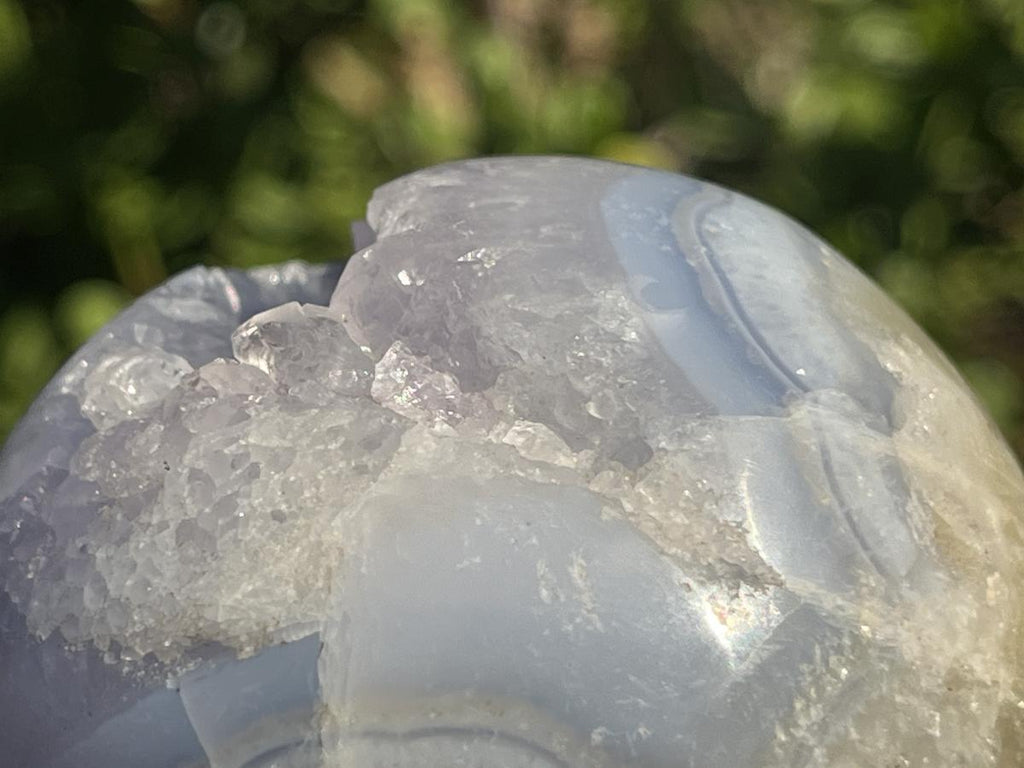 Polished Blue Lace Agate with Amethyst Geode Sphere x 1 From Nsanje, Malawi