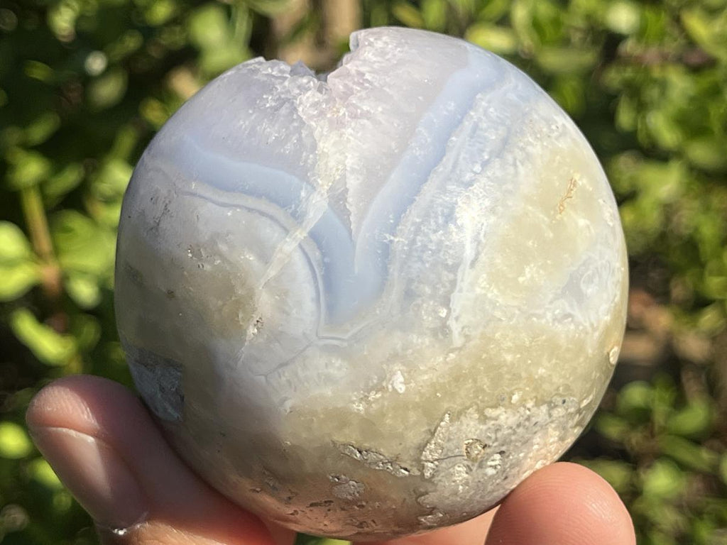 Polished Blue Lace Agate with Amethyst Geode Sphere x 1 From Nsanje, Malawi