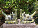 Hand Made Large Pair of Green and Black Spotted Leopard Stone Rhinoceros Bookend Carvings x 1 From Zimbabwe