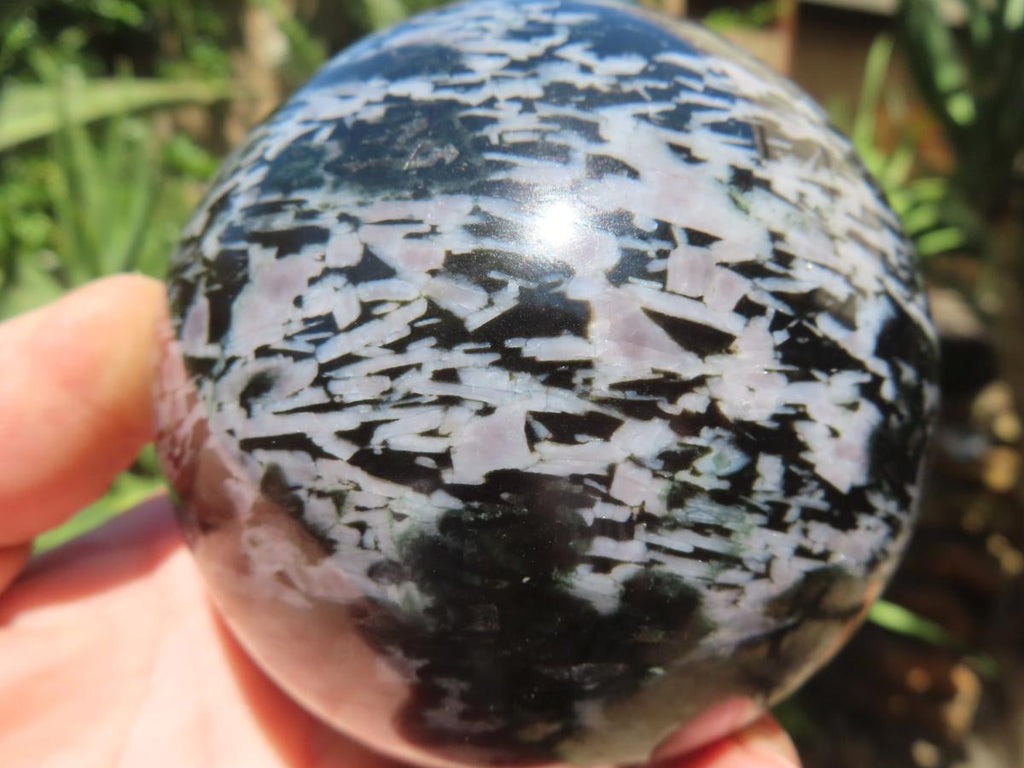 Polished Large Merlinite Gabbro Sphere with Wooden Stand x 1 From Madagascar