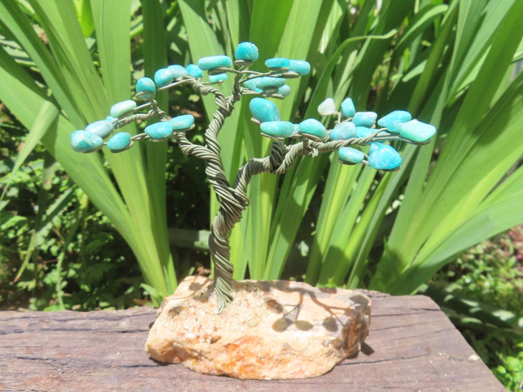 Hand Made Amazonite Gemstone Tree on Feldspar Base x 1 From Zimbabwe
