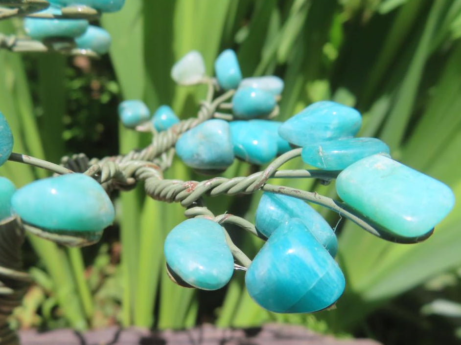 Hand Made Amazonite Gemstone Tree on Feldspar Base x 1 From Zimbabwe
