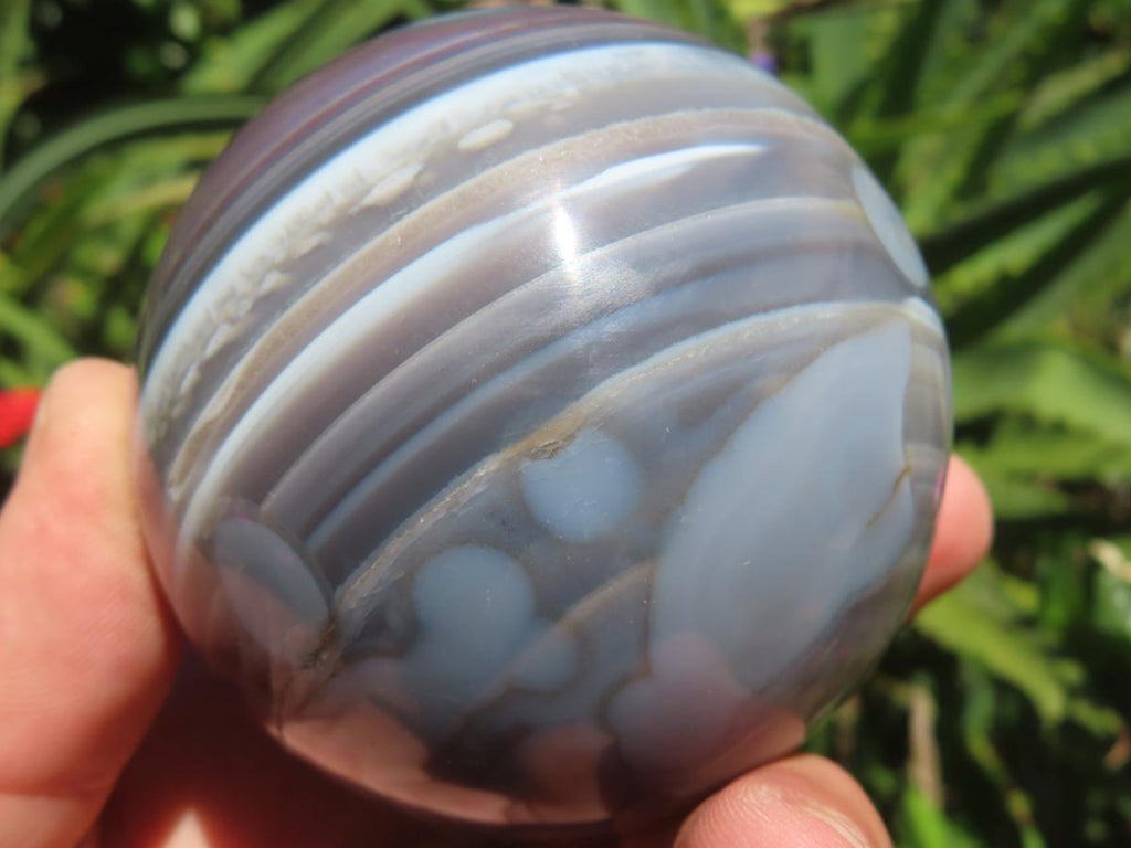 Polished Red, Grey and White Sardonyx Agate Sphere x 1 From Shashe River, Zimbabwe