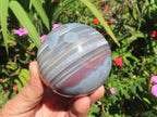 Polished Red, Grey and White Sardonyx Agate Sphere x 1 From Shashe River, Zimbabwe