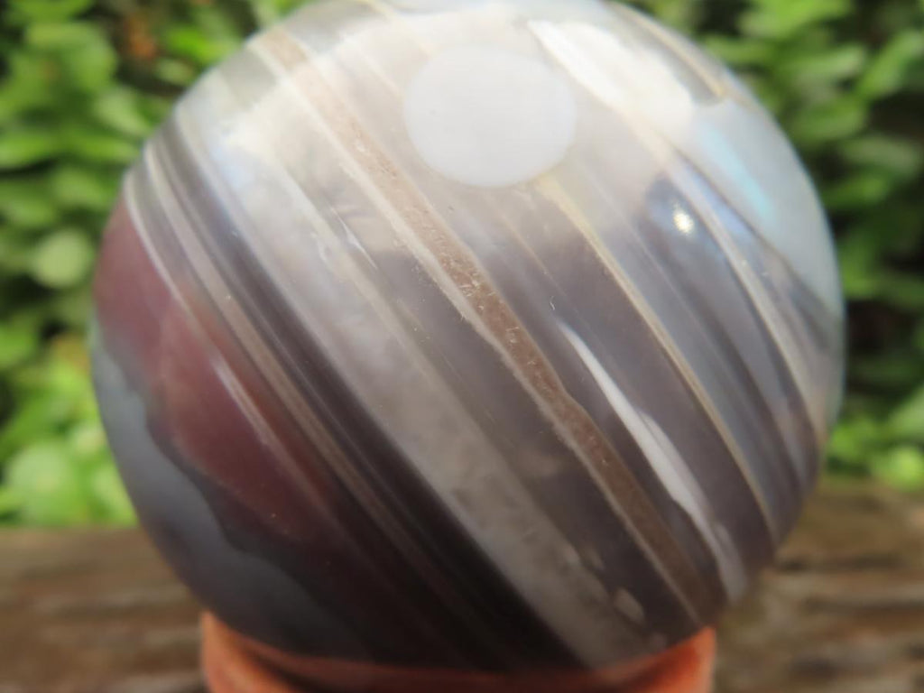 Polished Red, Grey and White Sardonyx Agate Sphere x 1 From Shashe River, Zimbabwe