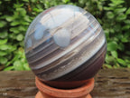 Polished Red, Grey and White Sardonyx Agate Sphere x 1 From Shashe River, Zimbabwe