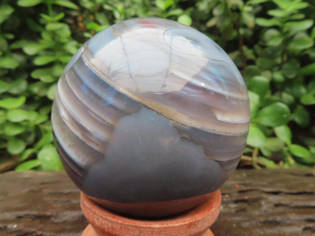 Polished Red, Grey and White Sardonyx Agate Sphere x 1 From Shashe River, Zimbabwe