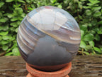 Polished Red, Grey and White Sardonyx Agate Sphere x 1 From Shashe River, Zimbabwe