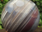 Polished Red, Grey and White Sardonyx Agate Sphere x 1 From Shashe River, Zimbabwe