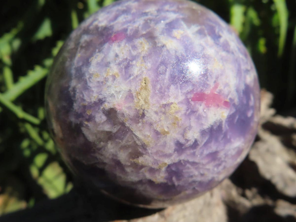 Polished Purple Lepidolite with Pink Rubellite Tourmaline Sphere x 1 From Madagascar